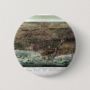 The city of Chicago - 1892 vintage pictorial map 6 Cm Round Badge