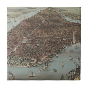 The City of New York 1883 (Colour Lithograph) Ceramic Tile