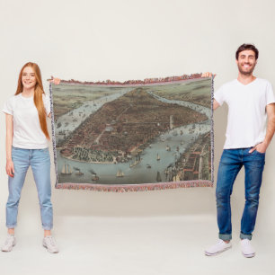 The City of New York 1883 (Colour Lithograph) Throw Blanket