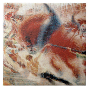 The City Rises (by Umberto Boccioni) Ceramic Tile