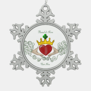 The Claddagh (Full Colour) Snowflake Pewter Christmas Ornament