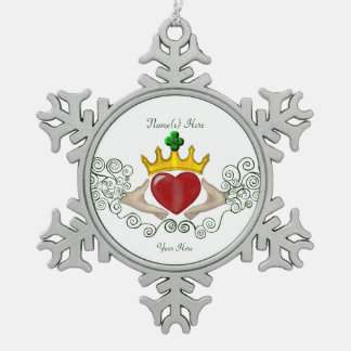 The Claddagh (Full Colour) Snowflake Pewter Christmas Ornament