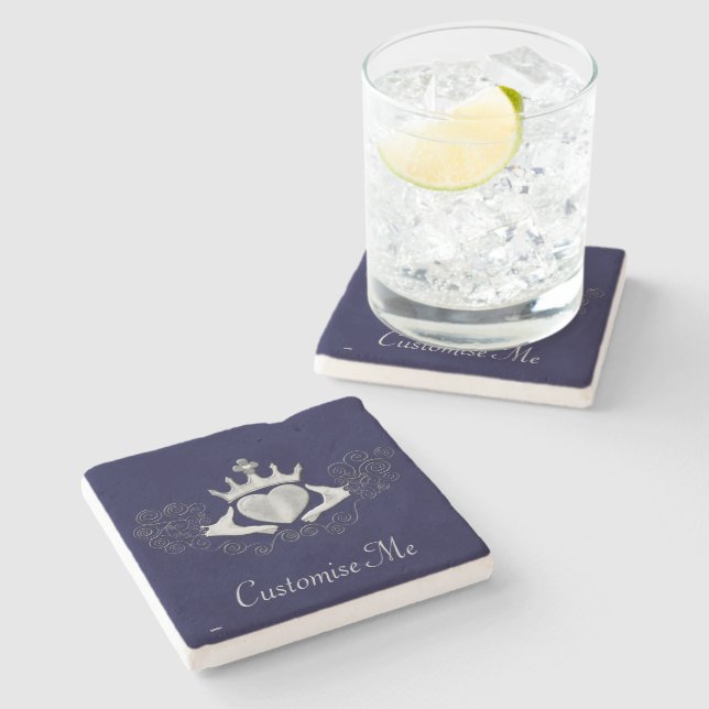 The Claddagh (Silver) Stone Coaster (Side)