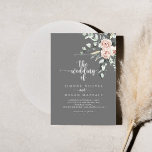 The Classic Pink Rose Floral Grey Wedding Of Invitation