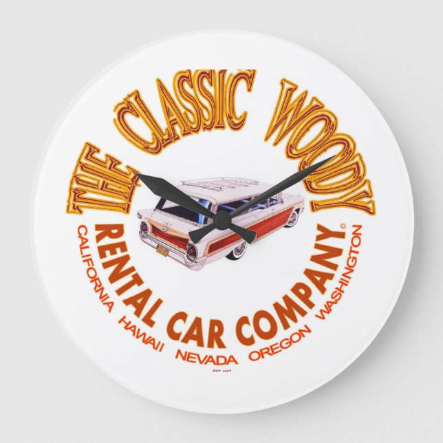 The Classic Woody Rental Car Company Large Clock (Front)