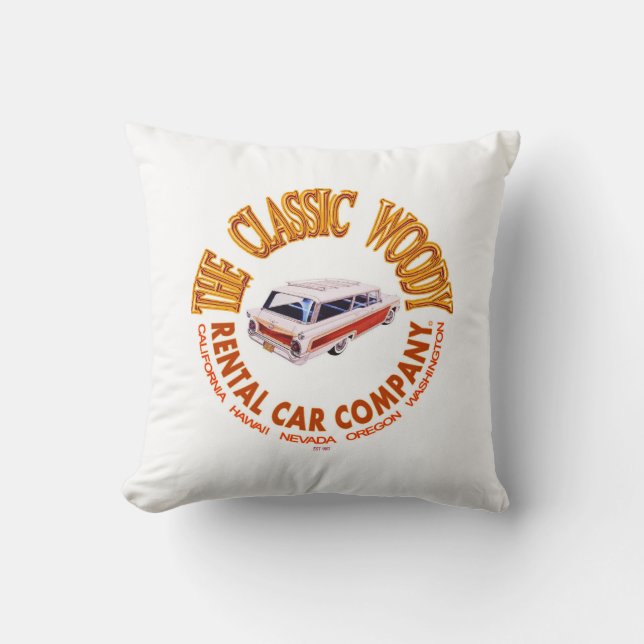 The Classic Woody Rental Car Company Logo Pillow (Front)