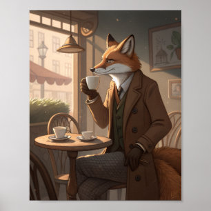 The Classy Coffee Fox – Vintage Animal Humour Art” Poster