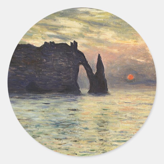 The Cliff Etretat, Sunset by Claude Monet Classic Round Sticker (Front)