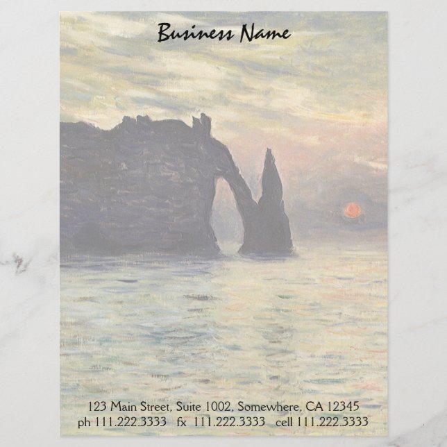 The Cliff Etretat, Sunset by Claude Monet Letterhead Template (Front)