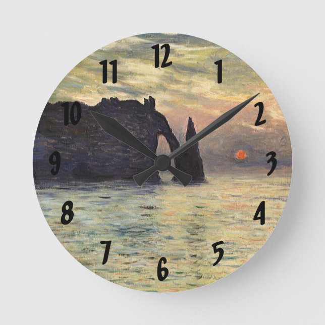The Cliff, Etretat, Sunset by Claude Monet Round Clock (Front)