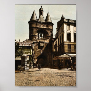 The clock gate, Bordeaux, France vintage Photochro Poster