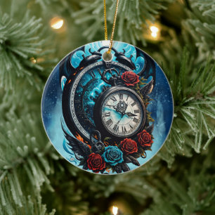 The Clock In the Mist of Infinity.  Ceramic Ornament