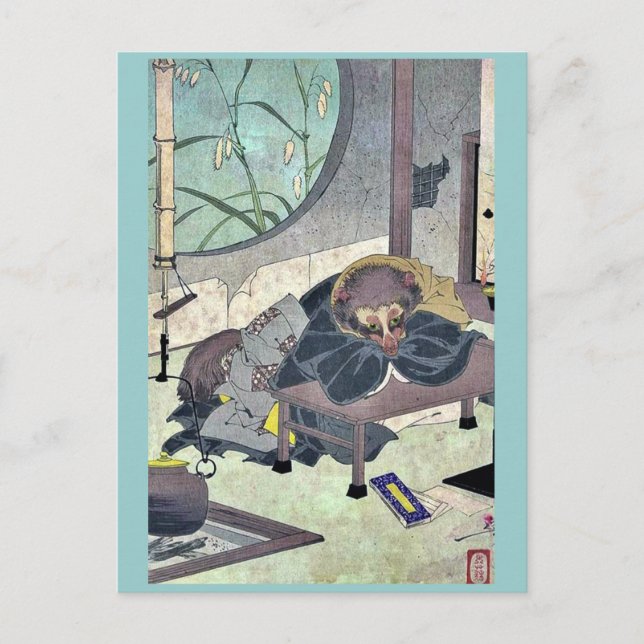 The clothes changing tea pot by Taiso, Yoshitoshi Postcard (Front)