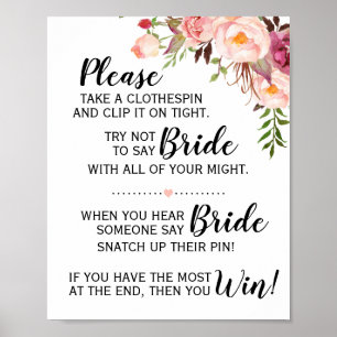 The clothespin game bridal shower pink floral sign