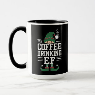 The Coffee Drinking Elf Family Matching Christmas  Mug