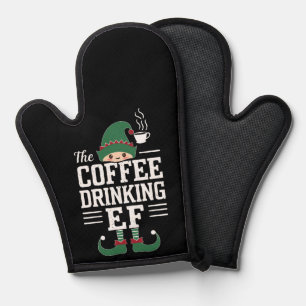 The Coffee Drinking Elf Family Matching Christmas Oven Mitt