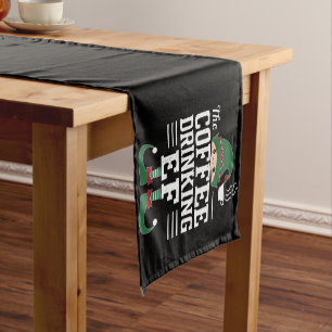 The Coffee Drinking Elf Family Matching Christmas  Short Table Runner