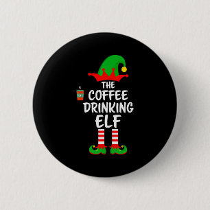The Coffee Drinking Elf Matching Family Christmas 6 Cm Round Badge