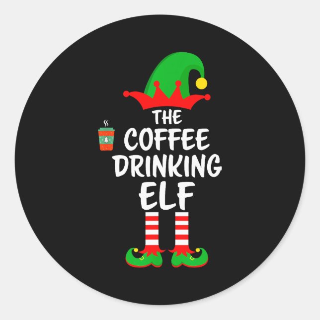 The Coffee Drinking Elf Matching Family Christmas  Classic Round Sticker (Front)