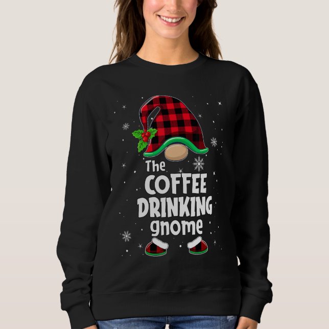 The Coffee Drinking Gnome Buffalo Plaid Christmas  Sweatshirt (Front)