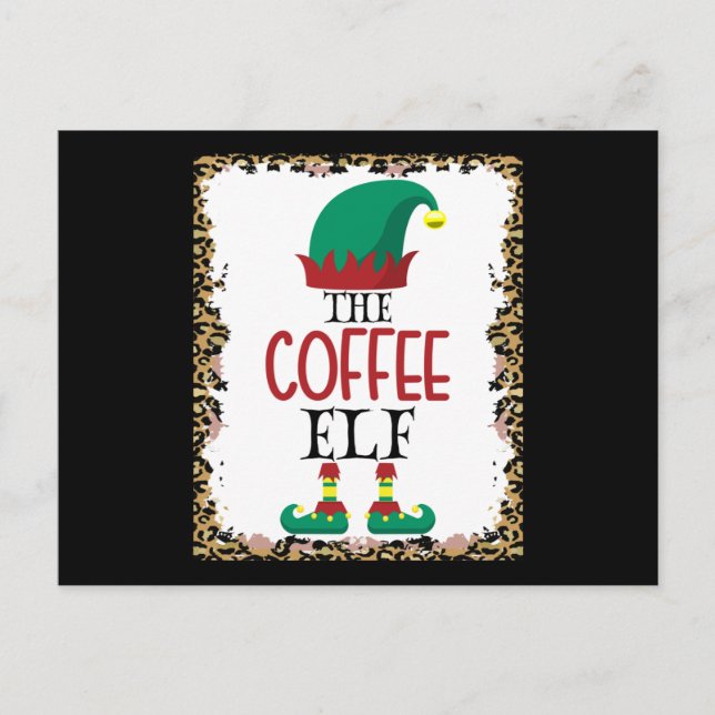 The Coffee Elf Leopard Elf Christmas Gift Postcard (Front)