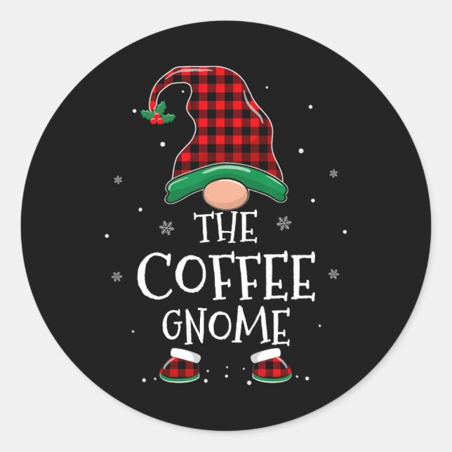 The Coffee Gnome Xmas Family Matching Plaid Christ Classic Round Sticker (Front)
