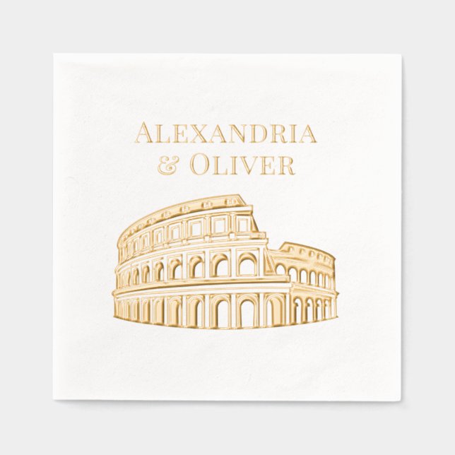 The Coliseum Rome Italy Couple Names Foil Napkins (Front)
