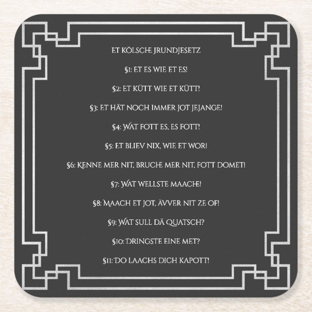 The Cologne Basic Law - Cologne Art Nouveau Square Paper Coaster (Front)