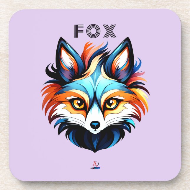 The Colored Fox - Head Portrait Coaster (Front)
