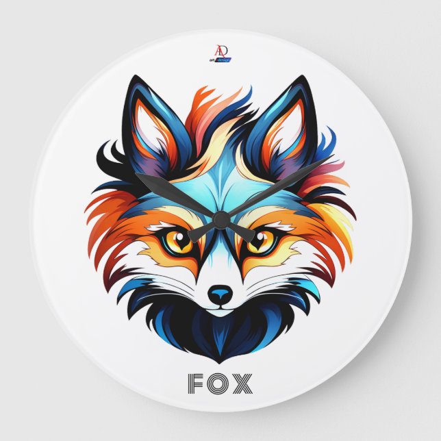 The Colored Fox - Head Portrait Large Clock (Front)