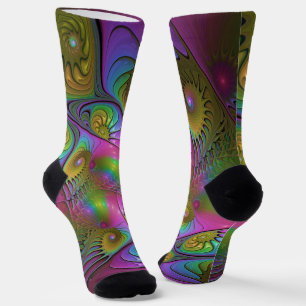 The Colorful Luminous Trippy Abstract Fractal Art Socks