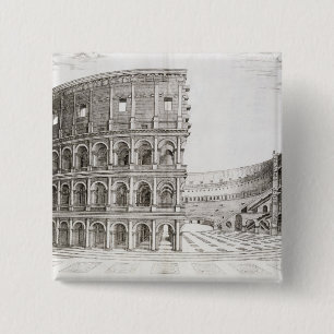 The Colosseum, built in AD 80 (engraving) 15 Cm Square Badge
