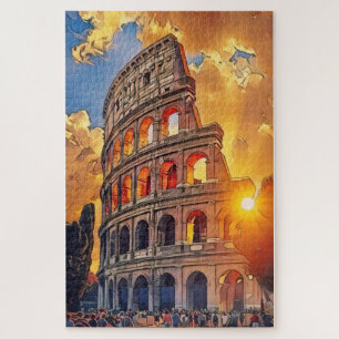 The Colosseum Painting at Sunset Rome Italy Puzzle
