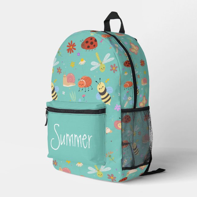 The Colourful Cute Bugs Kids  Printed Backpack (Back Corner Right)