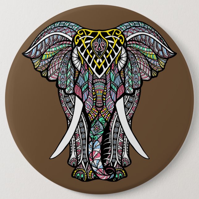 The colourful elephant 6 cm round badge (Front)