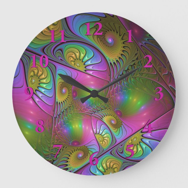 The Colourful Luminous Modern Abstract Fractal Art Large Clock (Front)