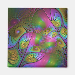 The Colourful Luminous Modern Abstract Fractal Art Magnet