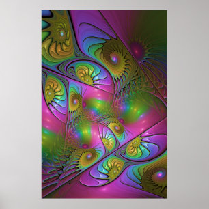 The Colourful Luminous Modern Abstract Fractal Art Poster