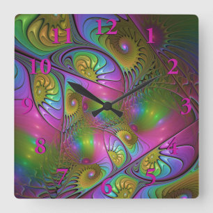 The Colourful Luminous Modern Abstract Fractal Art Square Wall Clock