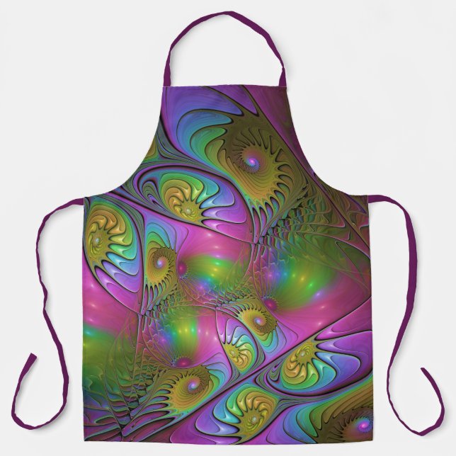The Colourful Luminous Trippy Abstract Fractal Art Apron (Front)
