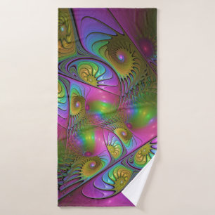 The Colourful Luminous Trippy Abstract Fractal Art Bath Towel