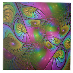 The Colourful Luminous Trippy Abstract Fractal Art Ceramic Tile