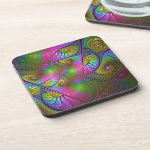 The Colourful Luminous Trippy Abstract Fractal Art Coaster