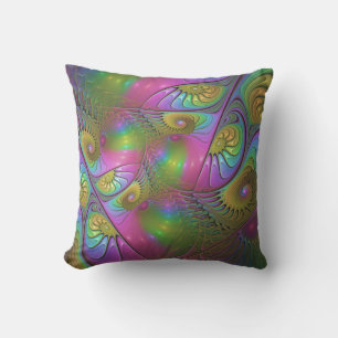 The Colourful Luminous Trippy Abstract Fractal Art Cushion