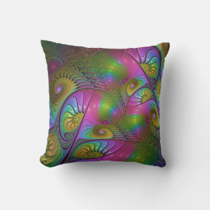 The Colourful Luminous Trippy Abstract Fractal Art Cushion