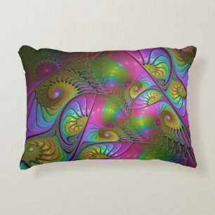 The Colourful Luminous Trippy Abstract Fractal Art Decorative Cushion