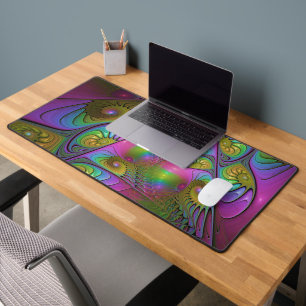 The Colourful Luminous Trippy Abstract Fractal Art Desk Mat