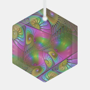 The Colourful Luminous Trippy Abstract Fractal Art Glass Tree Decoration