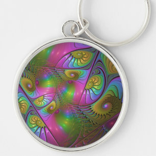 The Colourful Luminous Trippy Abstract Fractal Art Key Ring