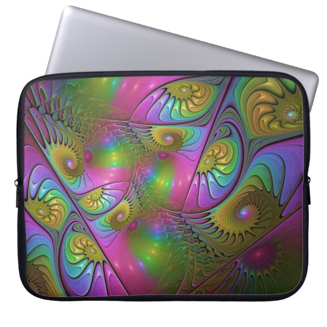 The Colourful Luminous Trippy Abstract Fractal Art Laptop Sleeve (Front)